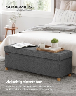 Songmics Sitzbank mit Stauraum, Schuhbank, klappbare Sitztruhe, Aufbewahrungsbox, Fußbank, 38 x 110 x 40 cm, für Wohnzimmer, Schlafzimmer, dunkelgrau