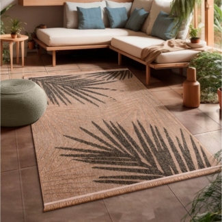 Paco Home Teppich Cologne 491, rechteckig, Höhe: 11 mm, Flachgewebe, Blätter, Hoch-Tief Effekt, mit Fransen, Outdoor geeignet