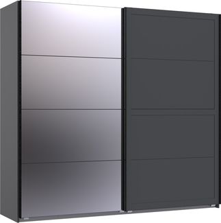 Schwebetürenschrank >Chalet< 2 Böden, 2 Stangen, Spiegel / Graphit - 225x208x65cm (BxHxT)