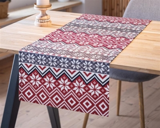 Tischläufer "Skandi" rot weiß grau gemustert, 40x140 cm, Mitteldecke