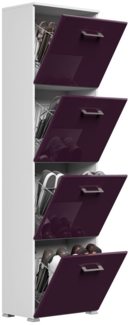 Schuhschrank Emotion 4 Klappen 16 Paar 52x187 cm Weiss-Brombeer : Weissmatt / Brombeere hochglanz