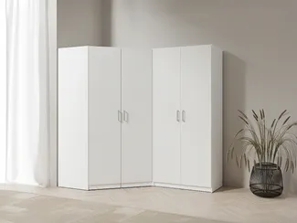 Vente-unique - BELOMY Geschlossener und offener Kleiderschrank Holz, Platte Weiß - B 117,5 cm x H 197,5 cm x L 208,5 cm