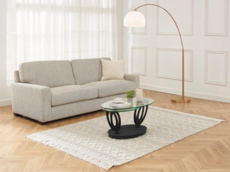 Vente-unique - Couchtisch mit drehbaren Tischplatten - Sicherheitsglas & Metall - Transparent & Schwarz - MAYANI von Maison Céphy