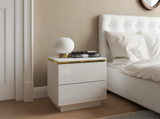 Vente-unique - Nachttisch mit 2 Schubladen - Weiß glänzend & Goldfarben - VUKIA von Pascal Morabito