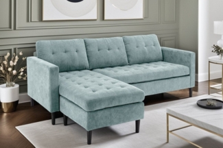 riess-ambiente 3-Sitzer STOCKHOLM 220cm aqua · 3-Sitzer aus Cordstoff mit Federkern & Ottomane, Einzelartikel 1 Teile, L-Form · Rücken echt bezogenes Bigsofa · Ottomane frei montierbar