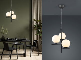 TRIO Leuchten LED Pendelleuchte, Dimmfunktion, LED wechselbar, Warmweiß, ausgefallene mit 3x Glas-kugel Lampen-schirm hängend, Schwarz Ø 40cm
