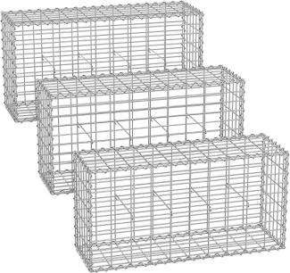 Gabionenkorb,100 x 50 x 30 cm,3er Set, Metall-Steinkorb mit 5 x 10 cm Maschenweite für Mauersteine, verzinkt, Steingabione Mauer, silber GGB353