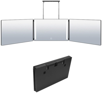 MODFU Schminkspiegel Spiegel mit Beleuchtung Reisespiegel Friseurspiegel (3 Wege Hängespiegel höhenverstellbar dimmbar mit einziehbaren Haken, 360 Grad mit LED Lichter, wiederaufladbar, Touch, 3 Seiten faltbar), für Badezimmer Schlafzimmer Dusche Rasie...