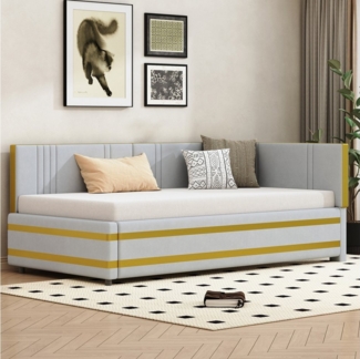 REDOM Polsterbett Sofabett,Einzelbett (Polsterbett,mit Lattenrost – Multifunktionales Sofabett aus hautfreundlichem Samtstoff, L-förmig, Farbblock-Design, perfekt für kleine Wohnungen & Gästezimmer, 90x200 cm), ohne Matratze