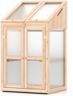 2 Etagen Frühbeet aus Holz & PC Hochbeet wetterfest Gewächshaus mit 2 Türen für Garten Balkon 69 x 58 x 121 cm Natur