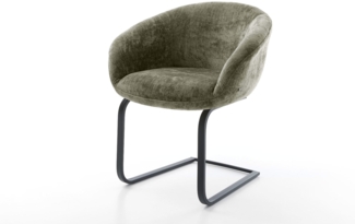 Freischwinger Vinka-Flex mit Armlehnen Chenille Olive Freischwinger flach Schwarz Taschenfederkern