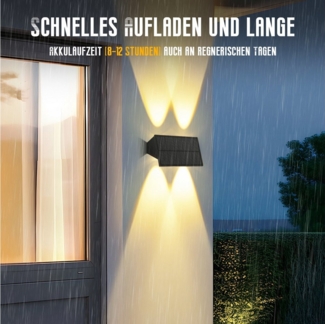 ZMH Außen-Wandleuchte 1/2/4ER Wandleuchte Solar für Außen 3000K Up and Down Wandlampe, LED fest integriert, 3000K Warmweiß, Warmweiß Solarwandleuchte Up and Down Solarleuchte
