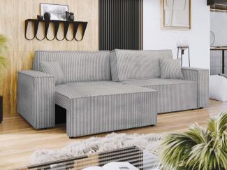 Schlafsofa Kobaro Cord mit L-Funktion, 2 Bettkästen und Schlaffunktion (Farbe: Poso 110)