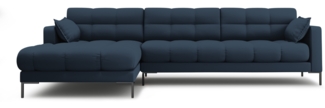 Micadoni Ecksofa Mamaia 5-Sitzer Links Strukturierter Stoff Blau Metall schwarz