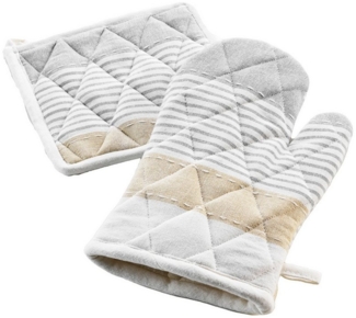 Macosa Home Topfhandschuhe Backhandschuh & Topflappen Beige gestreift rutschfest hitzebeständig, (Küchenutensil Handschuh Küche), Backofenhandschuh Küchenhelfer Topfhalterxxx