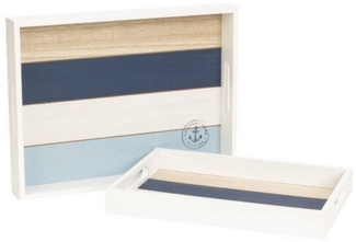 LB H&F Lilienburg Dekotablett 2er Tablett Set Maritim Holztablett Dekotablett 40x30 cm + 35x24 cm (küchendeko tischdeko dekoration holz maritime dekoration nordsee ostsee ferienhaus balkon tisch garten gartentisch pool wohnzimmer tray maritimes, meer oze...
