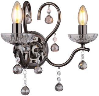Wandleuchte, Glaskristalle, rauch, 2 Flammig, H 33 cm