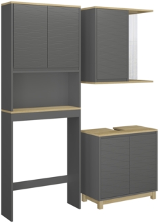 Vicco Badmöbel-Set Anthrazit/Eiche 3 Teile, Livia