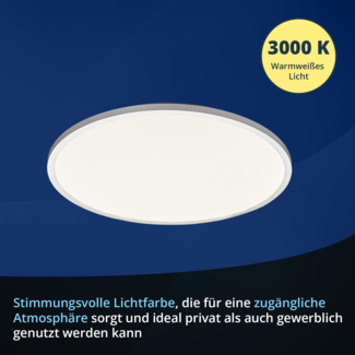 KHG LED-Deckenpanel, Deckenleuchte, aus Metall, 40 cm Durchmesser, Farbtemperatur 3.000 K, 1.600 lm Lichtleistung, 20 W Gesamtleistung, ideal für Wohnzimmer, Schlafzimmer, Küche und Büro