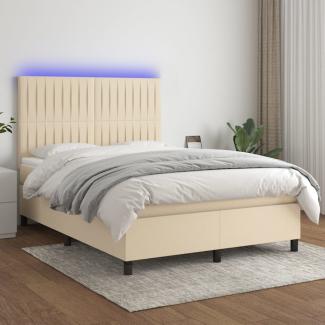 Boxspringbett mit Matratze & LED Stoff Creme 140 x 200 cm, Härtegrad: H2 [3135042]