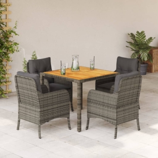 vidaXL 5-tlg. Garten-Essgruppe mit Kissen Grau Poly Rattan 3211873