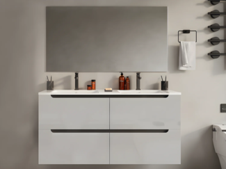 Vente-unique - Waschbeckenunterschrank hängend mit Doppeleinbauwaschbecken - Weiß - 120 cm - SELITA