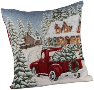 formano Weihnachtskissen 45 cm mit Auto + Baum-Motiv Deko Kissen mit Füllung ohne Reißverschluss - Weihnachten – festliches Sofakissen – Rückseite rot – Winter Dekoration