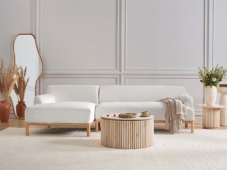 beliani 'SOSJO' Ecksofa, Bouclé cremeweiß, Linksseitig, 251 x 132 x 74 cm