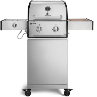 BURNHARD® Gasgrill 2-Brenner, 2x Edelstahl-Stabbrenner à 3,75 kW, Infrarot-Keramikbrenner, Seitentisch, Gussrost, Piezo-Zündung, kompakt, für 5 Personen – FRED Jr. Deluxe - Silber - #947120
