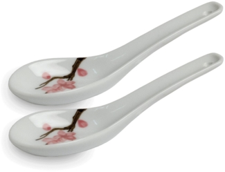 WestCraft Suppenlöffel Grey Series ASIATICA - Sakura, Porzellan-Löffel-Set Asien / Ramen, 14,5cm - Reis-Löffel - Suppen-Löffel, Servier-Löffel, Spoon-Set-Sakura