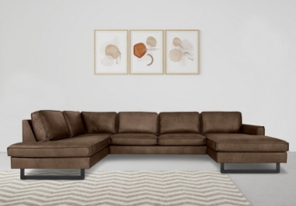 Places of Style Wohnlandschaft Pinto, 350 cm, U-Form, XXL, mit Ottomanen, Cord, Feincord, Luxus-Microfaser Leder und Chenille