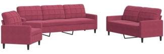vidaXL 3-tlg. Sofagarnitur mit Kissen Weinrot Samt 3278435