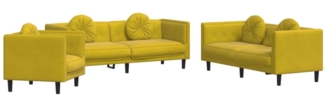 vidaXL 3-tlg. Sofagarnitur mit Kissen Gelb Samt 3209253