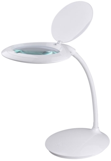 Semplix LED Lupen-Tischlampe weiß (Linse 127 mm/ dimmbar/ Tischstandfuß)