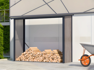 Vente-unique - Kaminholzregal aus verzinktem Stahl mit Holzeffekt 4,9 Ster - 4,1 m3 - 242 x 89 x 190 cm - WINWOOD