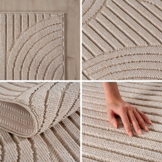 Teppium Teppich Skandinavischer Boho-Teppich mit Schlingenmuster, Rund, Höhe: 20 mm, Kurzflor Schlingen Teppich Beige Boucle-Loop Wohnzimmer Teppich