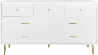 Merax Weißes Sideboard, 7 Schubladen, goldene Griffe, goldene Beine, glatte Schubladenführungen, 140*35*76cm, Esszimmer Anrichte Sideboard Küchenschrank Aufbewahrungsschrank Riser Schubladen Kommode