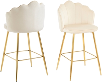 Barhocker Beige 2er Set 52 x 54 cm Samt Muscheldesign mit Metallgestell Gold