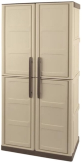 Dmora Adenina-Außengarderobe, Mehrzweck-Balkonschrank, 2-türiger Außenschrank, 100 % Made in Italy, Beige und Braun, kariertes Finish, 70 x 39 x 165 cm