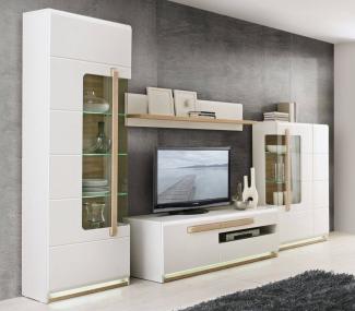 Wohnwand 290cm Anbauwand 4-teilig mit TV Lowboard weiß sonoma eiche