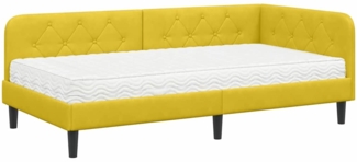 vidaXL Eckbettgestell mit Matratze mit Kopfteil Gelb 90x200 cm Samt 3394160