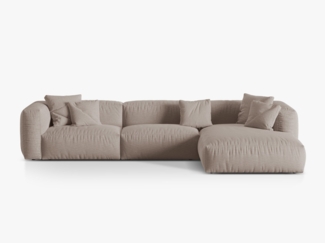 Micadoni Ecksofa Martina 3-Sitzer Strukturierter Stoff Dunkelbeige Rechts