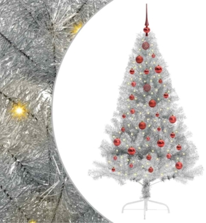 vidaXL Künstlicher vorbeleuchteter Weihnachtsbaum Silber 150 cm 3397193
