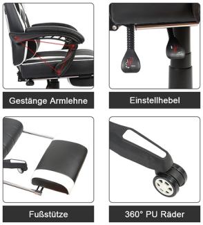 Gaming Stuhl Bürostuhl Racing Stuhl Chefsessel - Schreibtischstuhl Drehstuhl mit Schalensitz und Sportsitz - PC Stuhl Schwarz/Weiß