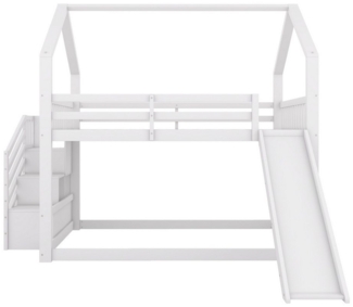 Flieks Etagenbett, Kinderbett mit Treppe & Rutsche & oberem Lattenrost 140x200cm