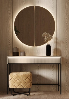 Compleo Schminktisch mit Spiegel FLORE, Modern design,geriffelter Front, ideale Set für Flur oder Schlafzimmer