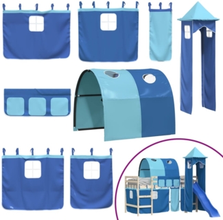 vidaXL Vorhänge für Hochbett mit Tunnel und Turm Blau 835920