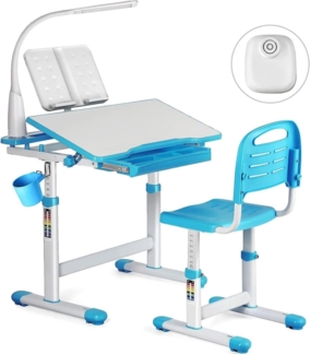 JOYLDIAS Höhenverstellbarer Kinderschreibtisch mit Lampe und Stuhl Blau