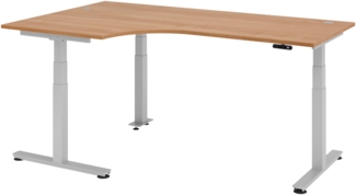 bümö elektrisch höhenverstellbarer Eckschreibtisch Nussbaum 200x120 cm, Gestell silber - Eckschreibtisch höhenverstellbar mit Memory-Steuerung, elektrischer l Schreibtisch L Form Ecktisch, XDSM-82-N-S