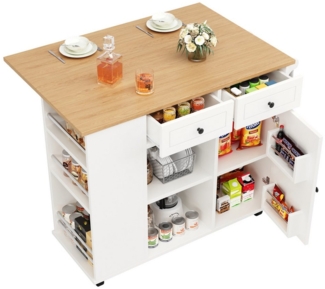 OKWISH Küchenwagen Multifunktionale Kücheninsel,Küchenregal Küchewagen Sideboard Stuhl, (Multifunktionale Kücheninsel mit herausnehmbaren Trennwänden, klappbare Tischplatte, Weinglasregal und Snackhalter – Esszimmerwagen mit Holzmaserung, 360° drehbare...